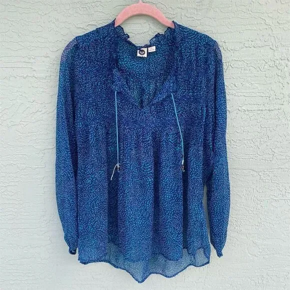 Roxy Women's Long Sleeve Chiffon Peasant Top Royal Blue Size L Bohemian Casual - Picture 1 of 12